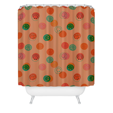 Doodle By Meg Smiley Face Print in Orange Shower Curtain