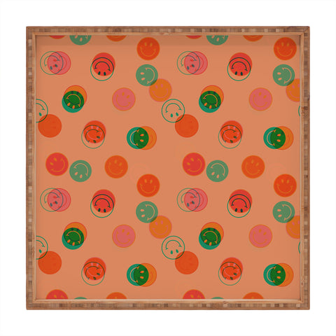 Doodle By Meg Smiley Face Print in Orange Square Tray