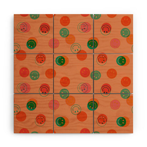 Doodle By Meg Smiley Face Print in Orange Wood Wall Mural