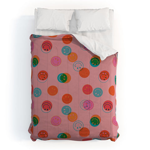 Doodle By Meg Smiley Face Print in Pink Comforter