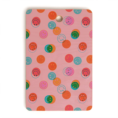 Doodle By Meg Smiley Face Print in Pink Cutting Board Rectangle