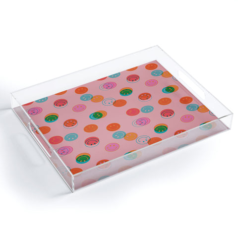 Doodle By Meg Smiley Face Print in Pink Acrylic Tray