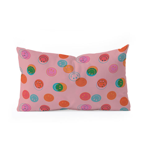 Doodle By Meg Smiley Face Print in Pink Oblong Throw Pillow