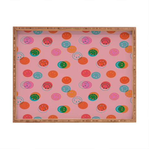 Doodle By Meg Smiley Face Print in Pink Rectangular Tray