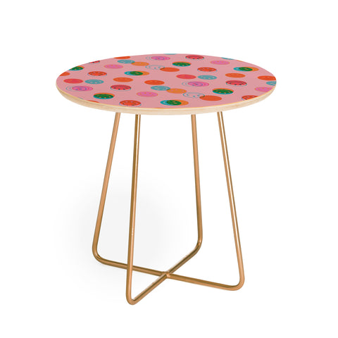 Doodle By Meg Smiley Face Print in Pink Round Side Table