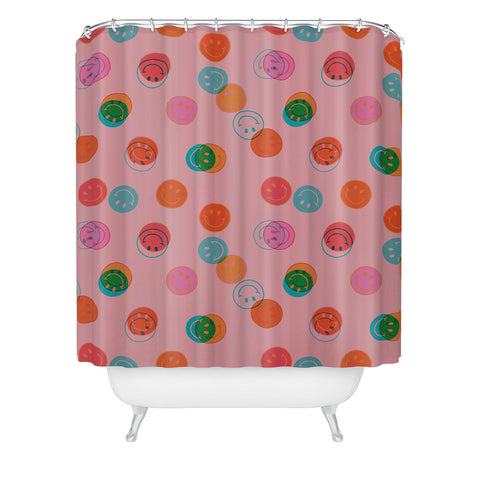 Doodle By Meg Smiley Face Print in Pink Shower Curtain