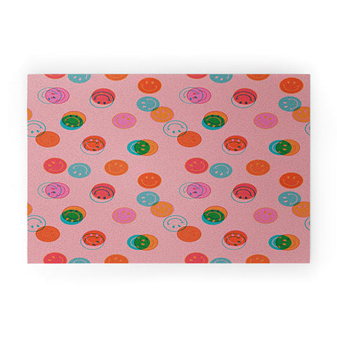 Doodle By Meg Smiley Face Print in Pink Welcome Mat