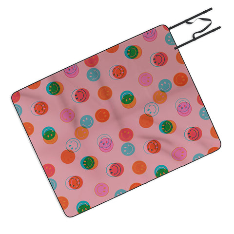Doodle By Meg Smiley Face Print in Pink Picnic Blanket