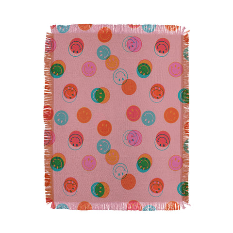 Doodle By Meg Smiley Face Print in Pink Throw Blanket