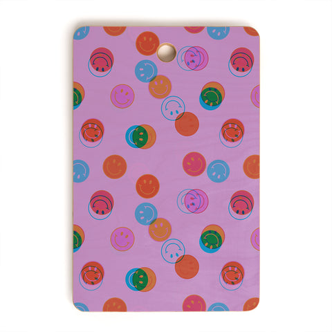 Doodle By Meg Smiley Face Print in Purple Cutting Board Rectangle