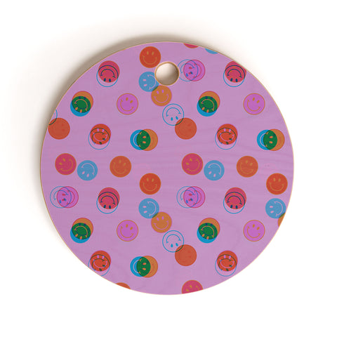 Doodle By Meg Smiley Face Print in Purple Cutting Board Round