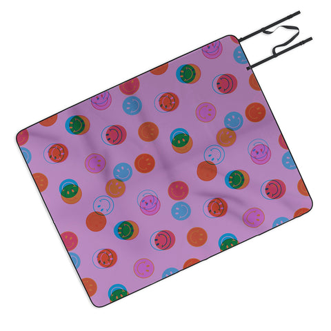 Doodle By Meg Smiley Face Print in Purple Picnic Blanket