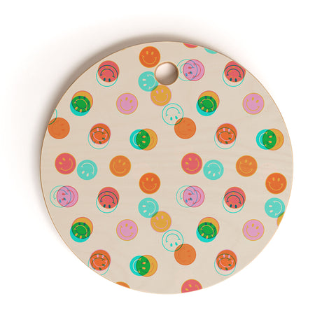 Doodle By Meg Smiley Face Stamp Print Cutting Board Round