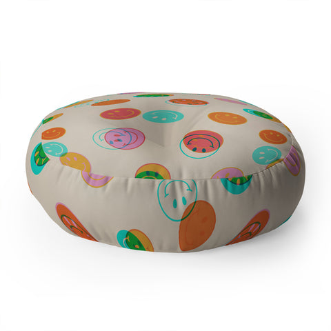 Doodle By Meg Smiley Face Stamp Print Floor Pillow Round