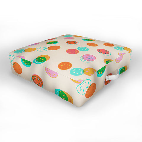 Doodle By Meg Smiley Face Stamp Print Outdoor Floor Cushion