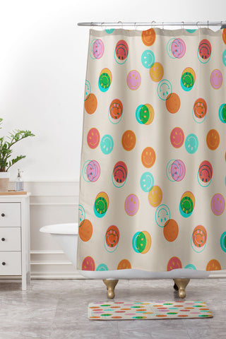 Doodle By Meg Smiley Face Stamp Print Shower Curtain And Mat