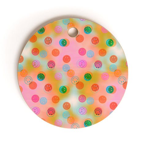Doodle By Meg Smiley Face Tie Dye Print Cutting Board Round