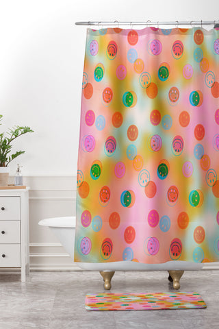 Doodle By Meg Smiley Face Tie Dye Print Shower Curtain And Mat