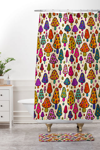 Doodle By Meg Smiley Mushroom in Cream Shower Curtain And Mat