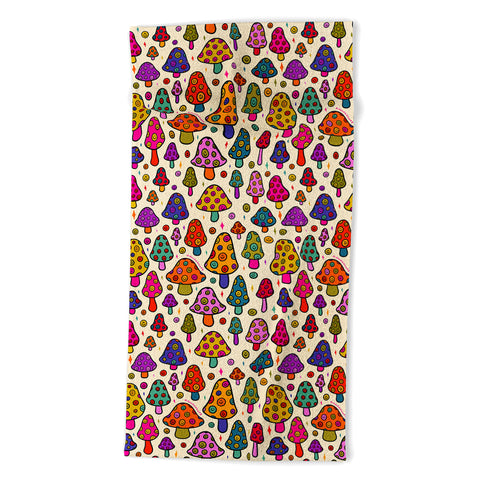 Doodle By Meg Smiley Mushroom in Cream Beach Towel