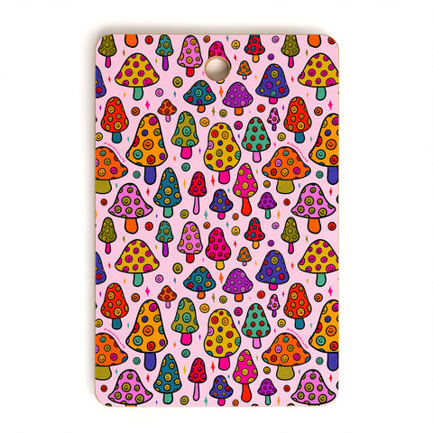Doodle By Meg Smiley Mushroom in Pink Cutting Board Rectangle