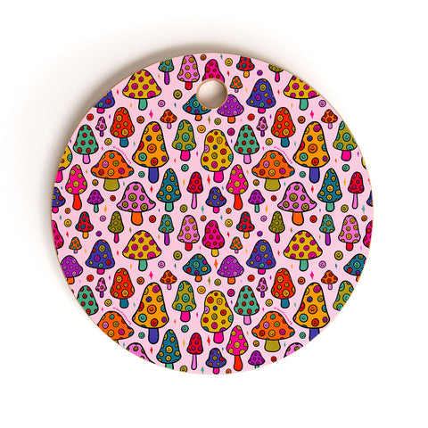 Doodle By Meg Smiley Mushroom in Pink Cutting Board Round