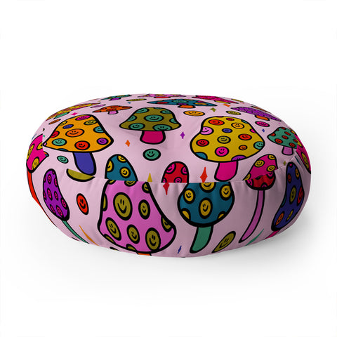 Doodle By Meg Smiley Mushroom in Pink Floor Pillow Round