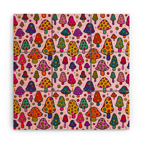 Doodle By Meg Smiley Mushroom in Pink Wood Wall Mural