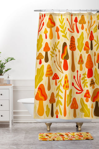 Doodle By Meg Spring Mushroom Print Shower Curtain And Mat