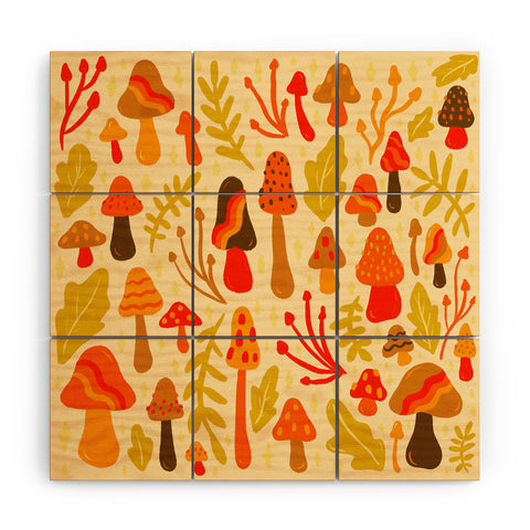 Doodle By Meg Spring Mushroom Print Wood Wall Mural