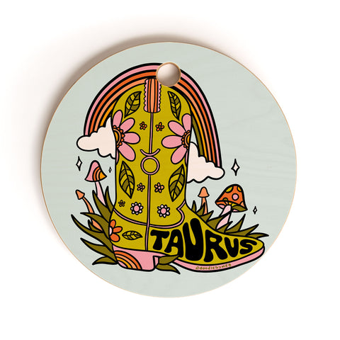 Doodle By Meg Taurus Cowboy Boot Cutting Board Round