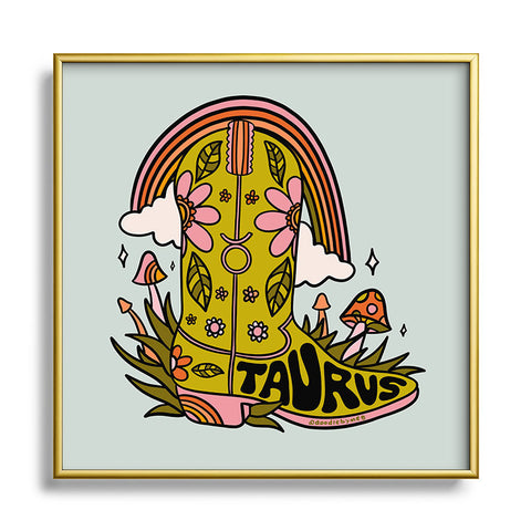 Doodle By Meg Taurus Cowboy Boot Metal Square Framed Art Print