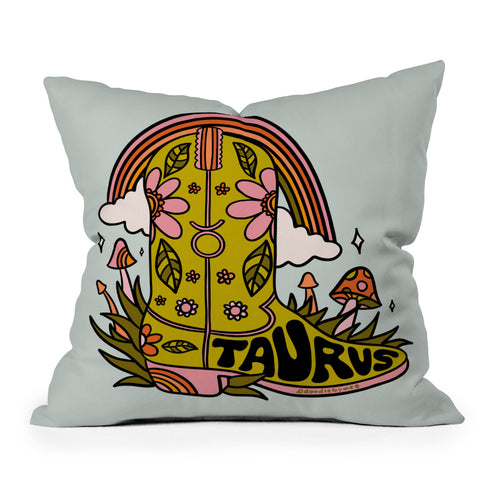 Doodle By Meg Taurus Cowboy Boot Throw Pillow