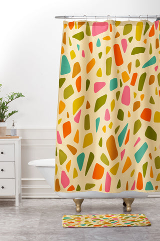 Doodle By Meg Terrazzo Print in Cream Shower Curtain And Mat