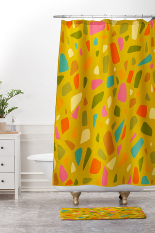 Doodle By Meg Terrazzo Print in Mustard Shower Curtain And Mat