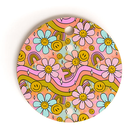Doodle By Meg Tie Dye Flower Print Cutting Board Round