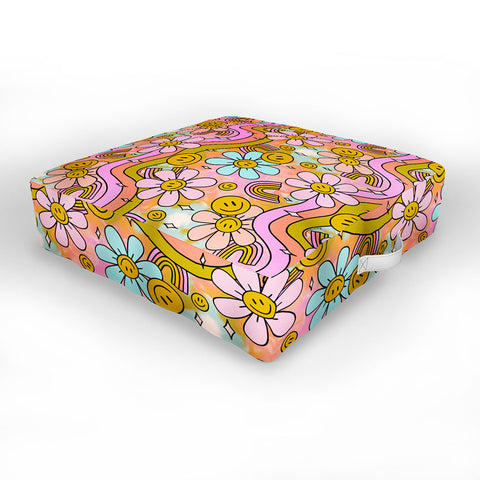 Doodle By Meg Tie Dye Flower Print Outdoor Floor Cushion