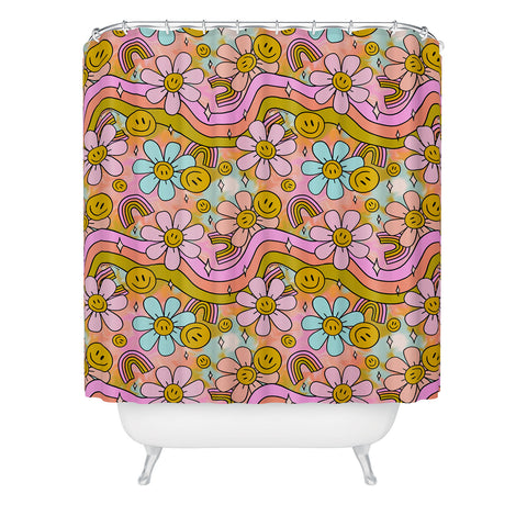 Doodle By Meg Tie Dye Flower Print Shower Curtain