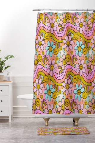 Doodle By Meg Tie Dye Flower Print Shower Curtain And Mat