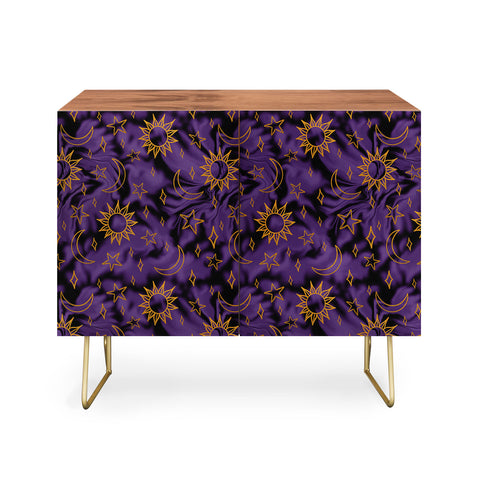 Doodle By Meg Tie Dye Moon Star Print Purple Credenza