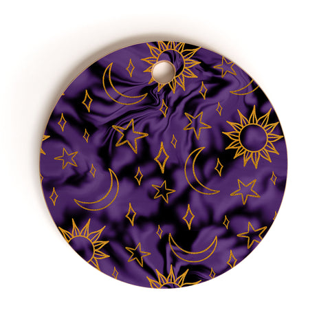 Doodle By Meg Tie Dye Moon Star Print Purple Cutting Board Round