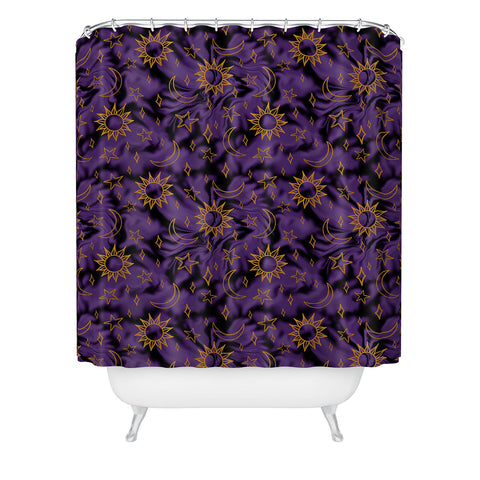 Doodle By Meg Tie Dye Moon Star Print Purple Shower Curtain