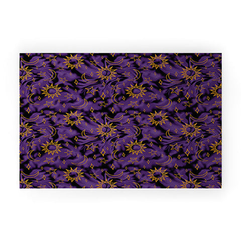 Doodle By Meg Tie Dye Moon Star Print Purple Welcome Mat