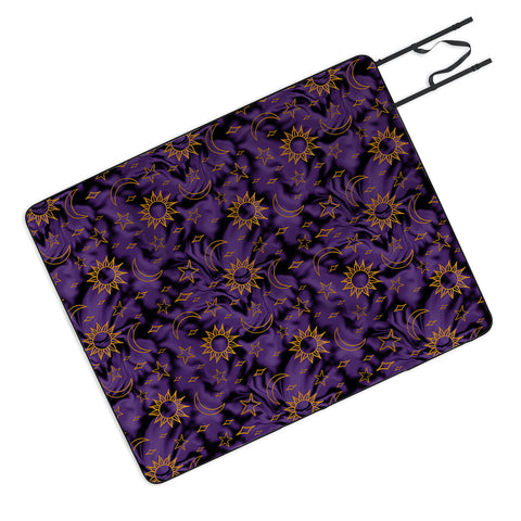 Doodle By Meg Tie Dye Moon Star Print Purple Picnic Blanket