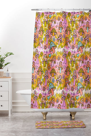Doodle By Meg Tie Dye Mushroom Print Shower Curtain And Mat