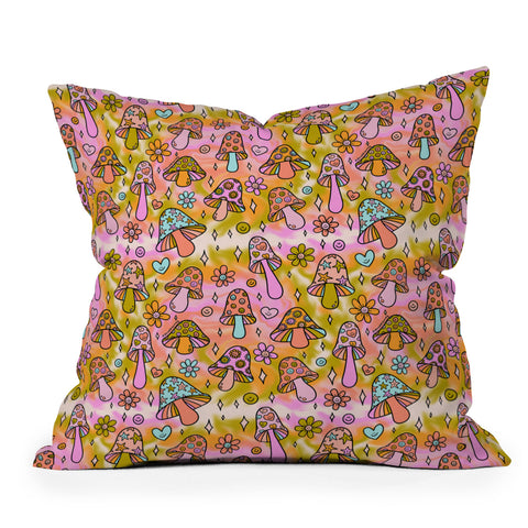 Doodle By Meg Tie Dye Mushroom Print Throw Pillow