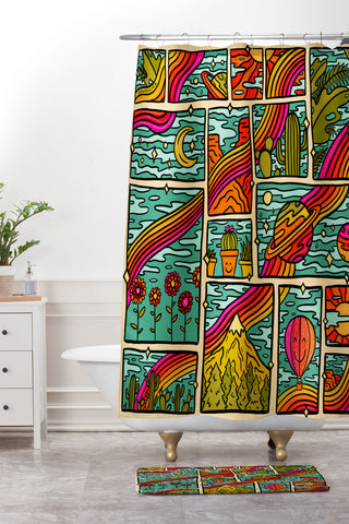 Doodle By Meg Traveling Rainbow Shower Curtain And Mat