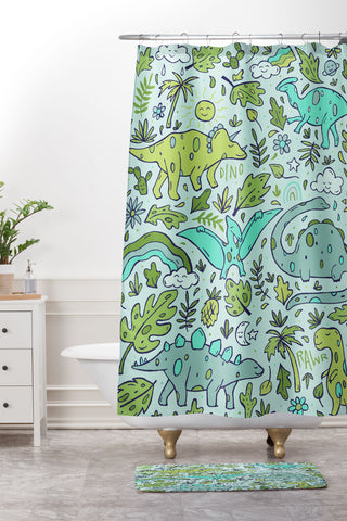 Doodle By Meg Tropical Dinos Shower Curtain And Mat
