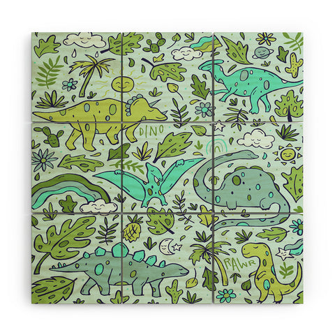 Doodle By Meg Tropical Dinos Wood Wall Mural