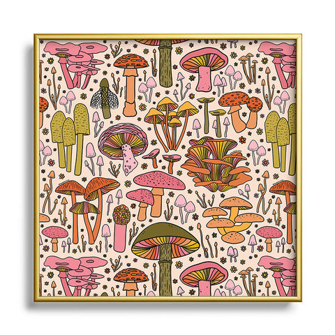 Doodle By Meg Vintage Mushroom Print Metal Square Framed Art Print
